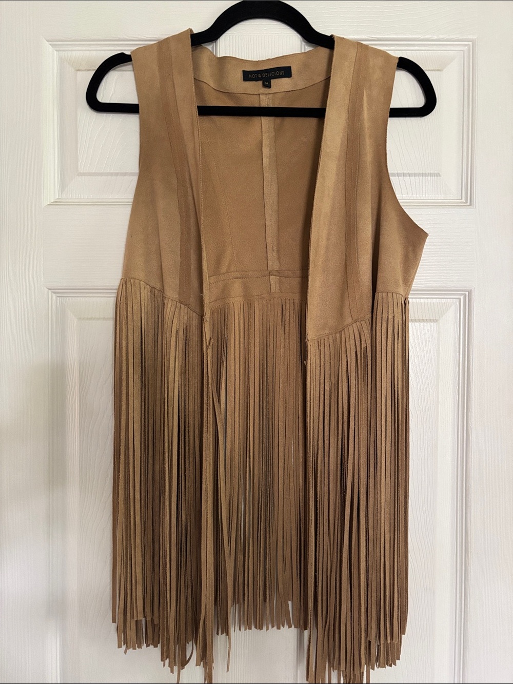 Notations Tan Suede Fringe Vest - Open Front Boho Layering